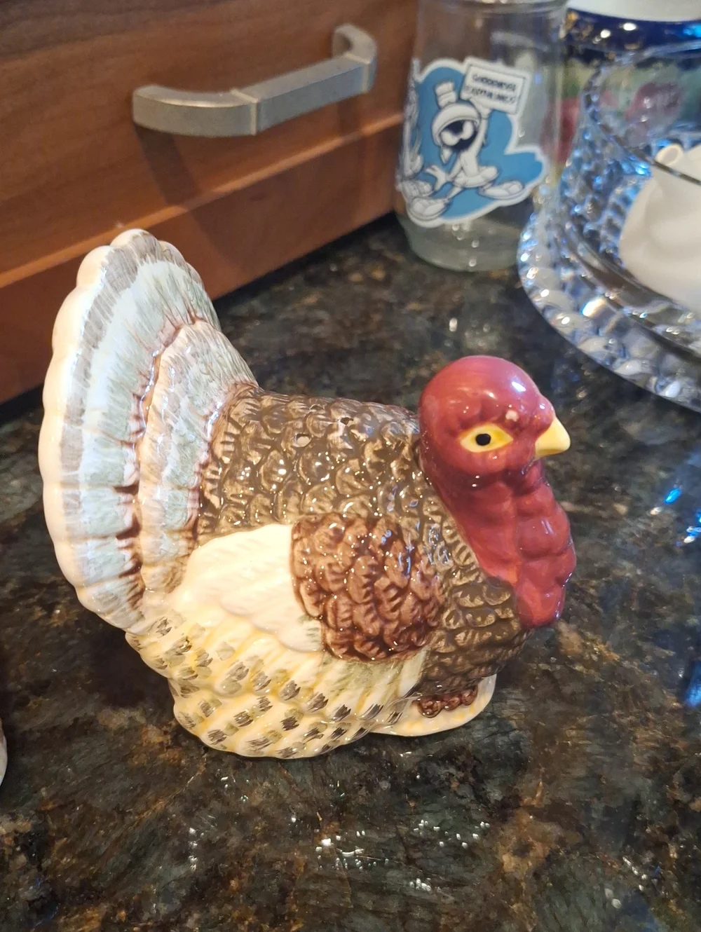 Decorative Ceramic Turkey Salt And Pepper Shakers Brown and Maroon